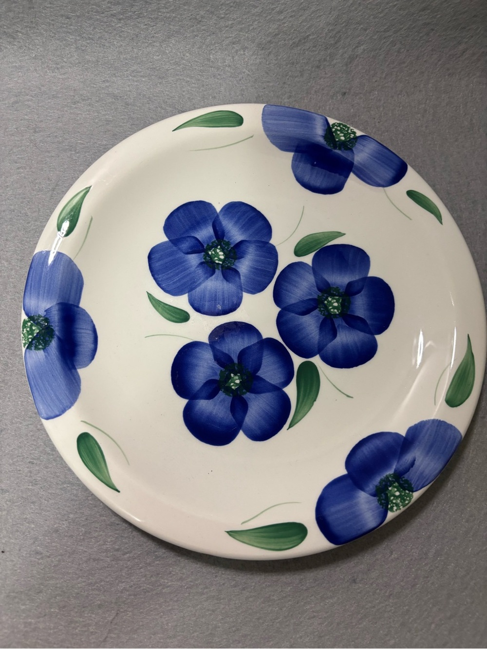 Pier 1 Imports Blue Floral Ceramic Plate and Bowl Set 2 of each. Italy Hand pntd